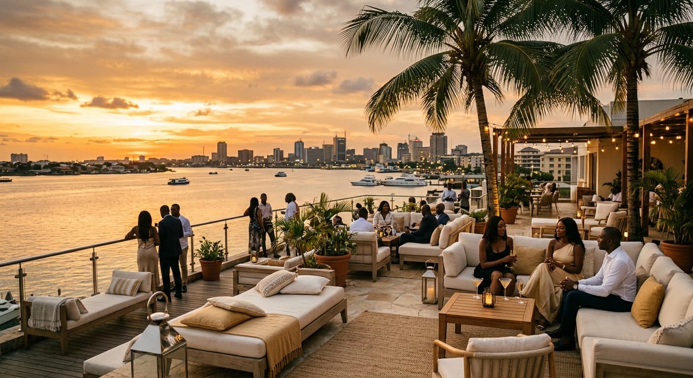 Haven Lagos — a waterfront terrace at sunset